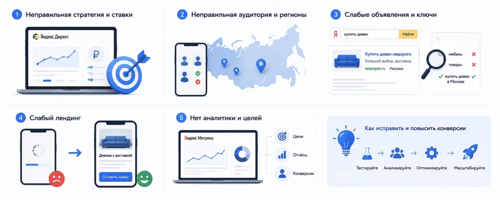 нет конверсий в Яндекс Директ